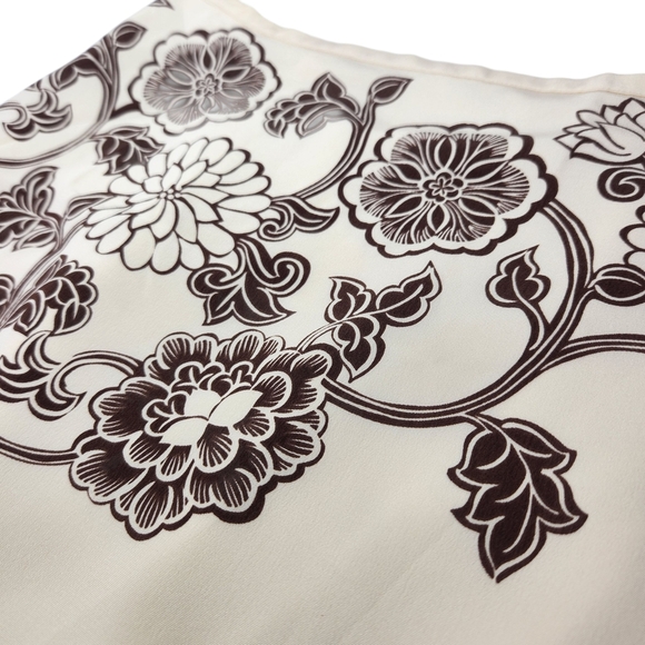 Floral Print Women's Silk Skirt - Cream and Brown Size 2 Vintage - Picture 5 of 10